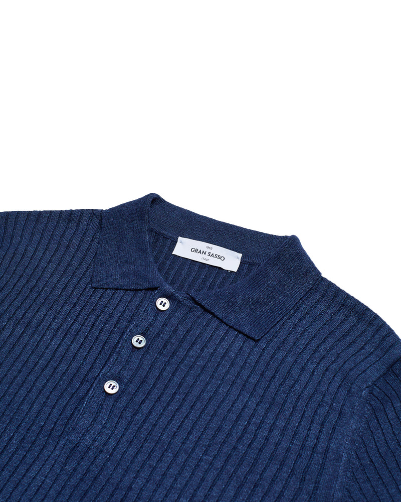 Knitted ribbed linen and cotton - Blue