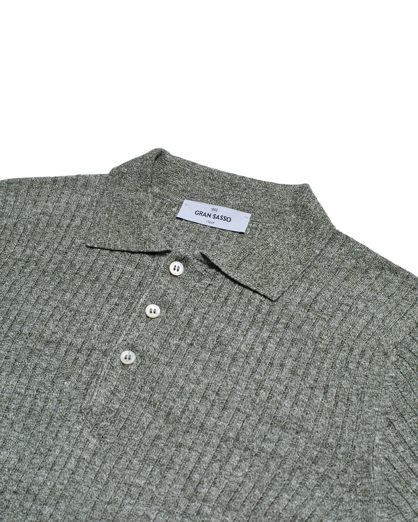 Knitted ribbed linen and cotton - Forest green