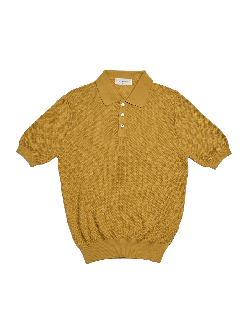 Knitted wave cotton polo - Olive green