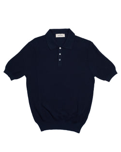 Knitted wave cotton polo - Navy blue