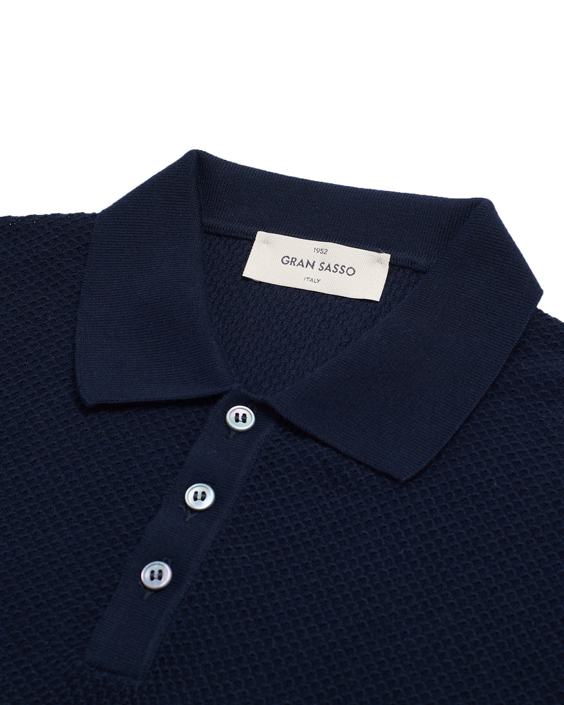 Knitted wave cotton polo - Navy blue