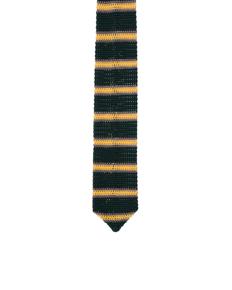 Tie - Knitted silk - Green with yellow stripe