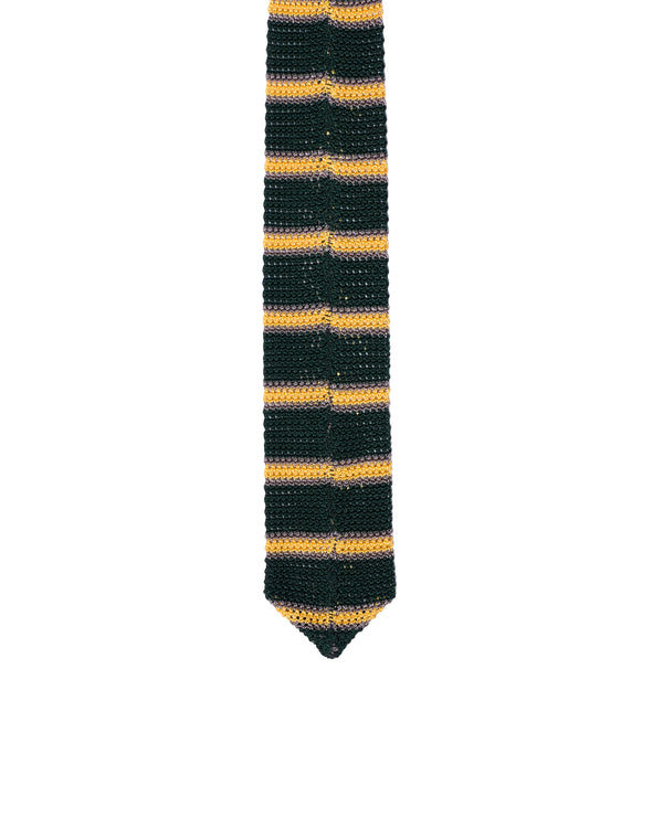 Tie - Knitted silk - Green with yellow stripe