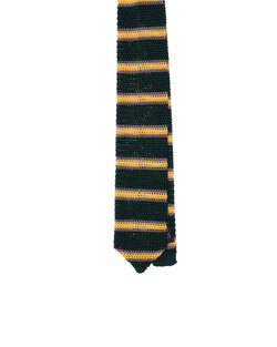 Tie - Knitted silk - Green with yellow stripe