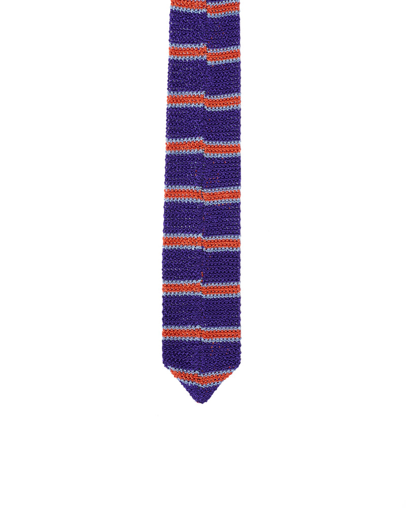 Tie - Knitted silk - Purple with orange stripe