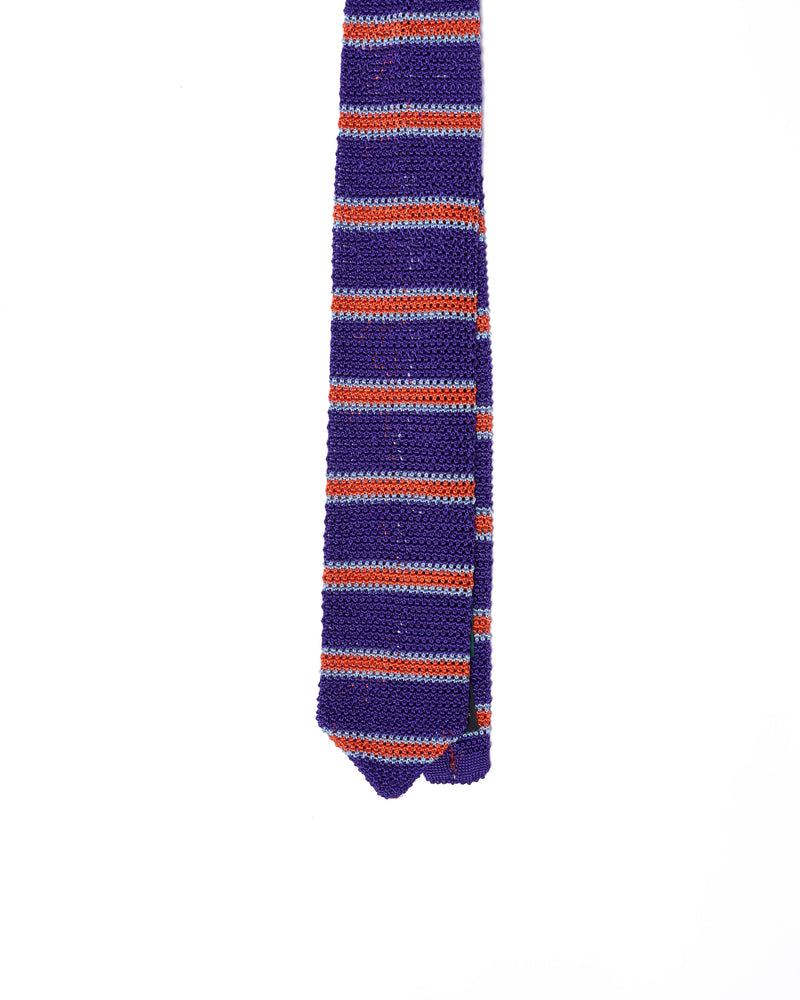 Tie - Knitted silk - Purple with orange stripe