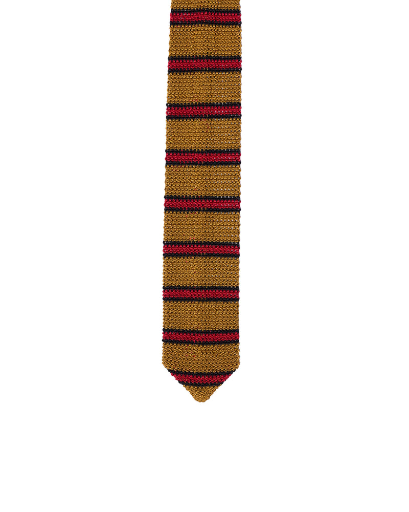 Tie - Knitted silk - Amber with red stripe