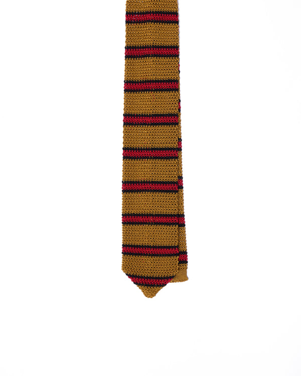 Tie - Knitted silk - Amber with red stripe