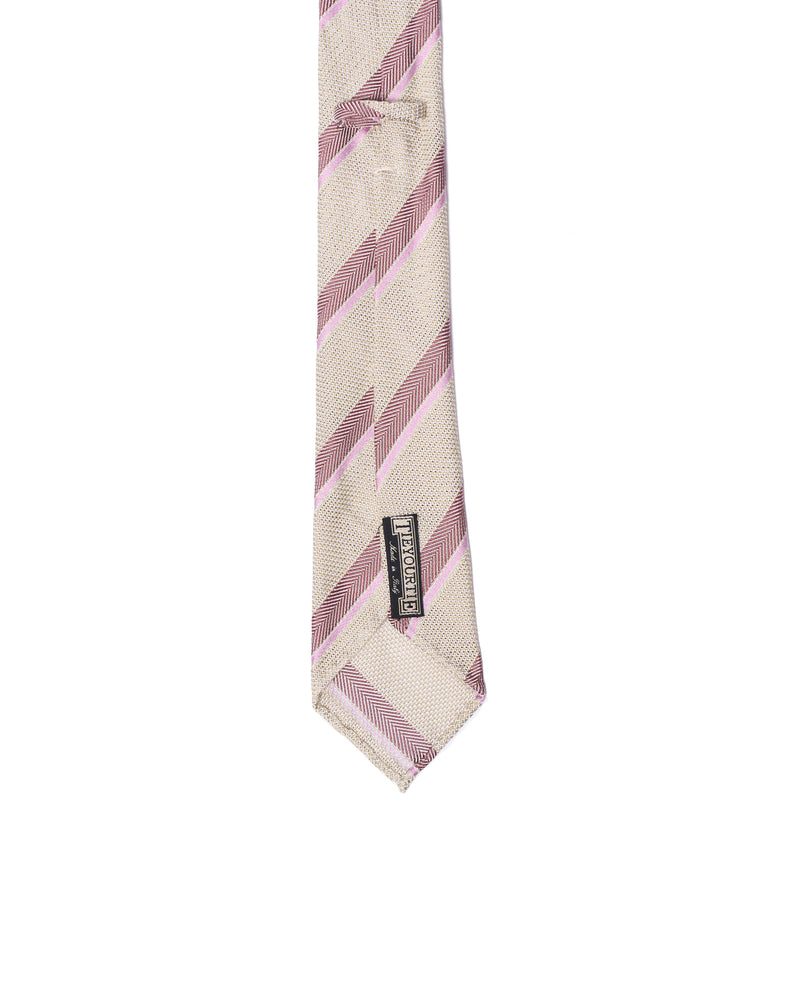 Grenadine tie - 7 Fold - Red herringbone and pink stripe with offwhite