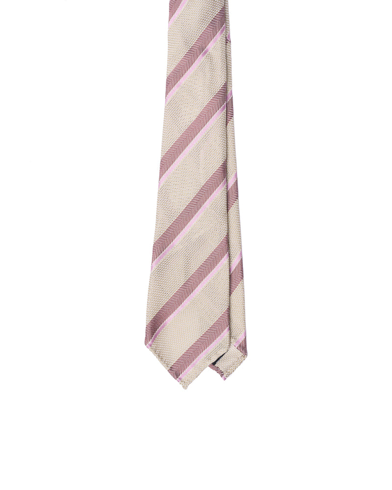 Grenadine tie - 7 Fold - Red herringbone and pink stripe with offwhite