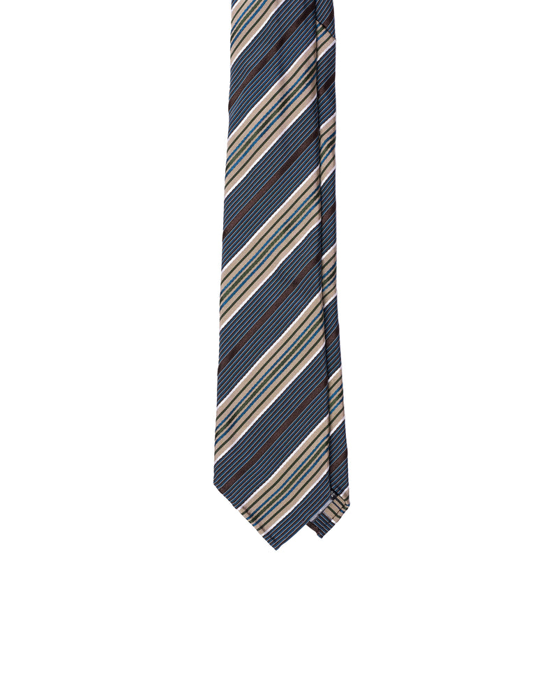 Jacquard tie - 7 Fold - Navy regimental stripe with brown