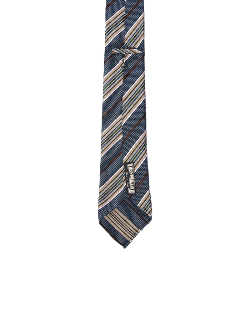 Jacquard tie - 7 Fold - Navy regimental stripe with brown