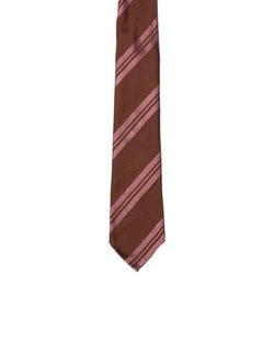 Jacquard tie - 7 Fold - Pink regimental stripe with brown