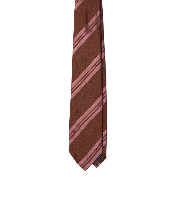 Jacquard tie - 7 Fold - Pink regimental stripe with brown