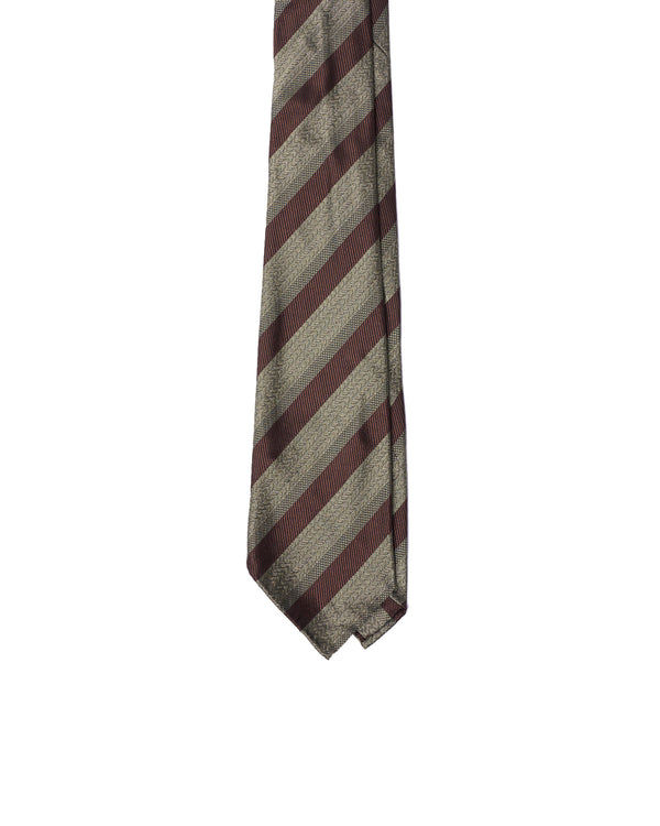 Jacquard tie - 7 Fold - Brown stripe with matcha green