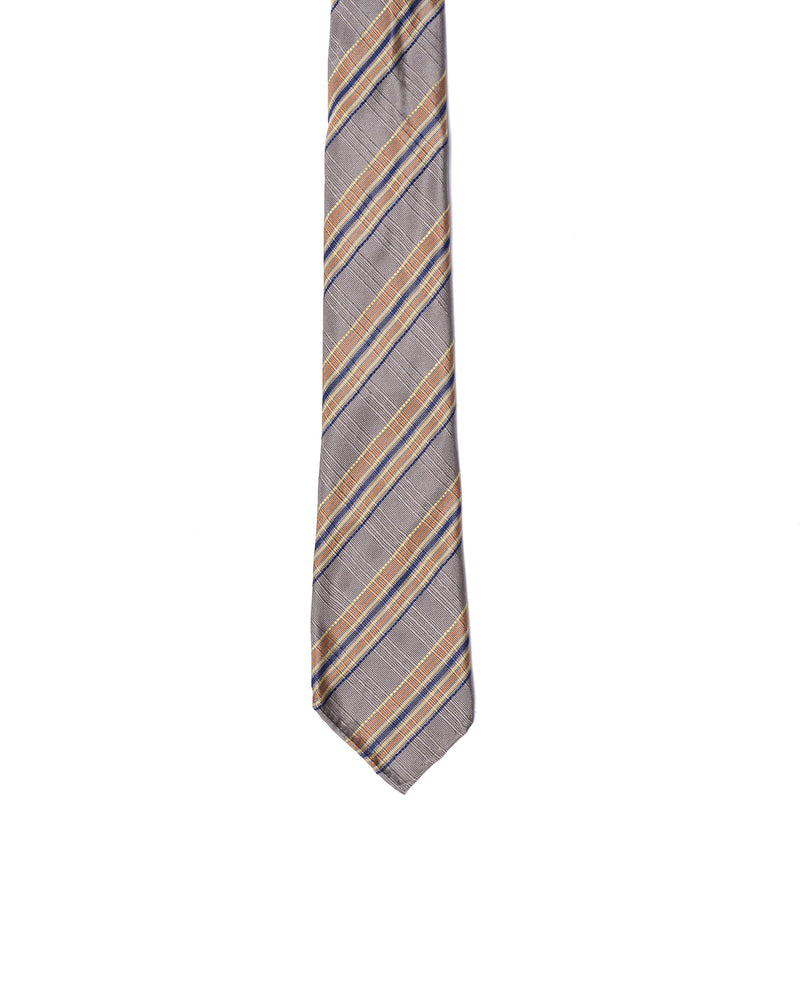 Jacquard tie - 7 Fold - Yellow stripe with grey