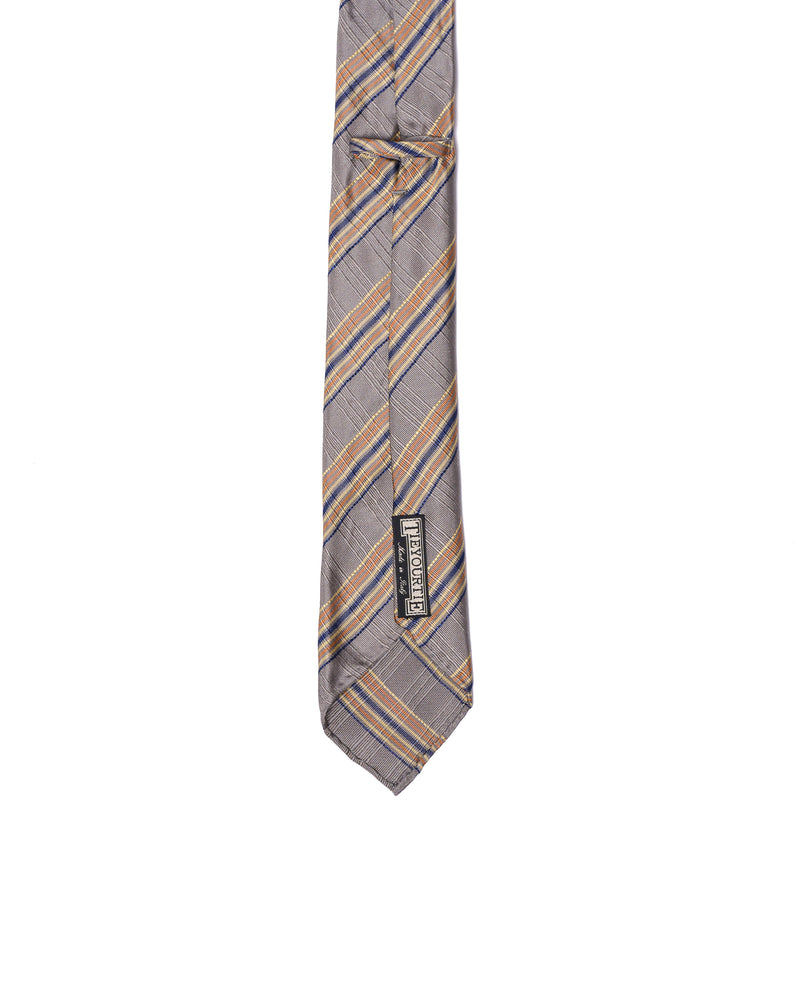 Jacquard tie - 7 Fold - Yellow stripe with grey