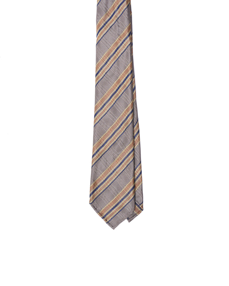 Jacquard tie - 7 Fold - Yellow stripe with grey