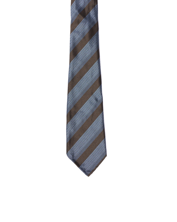 Jacquard tie - 7 Fold - Olive stripe with ocean blue