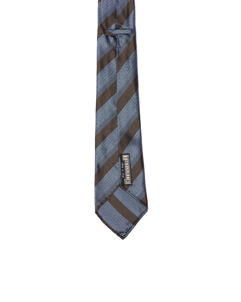 Jacquard tie - 7 Fold - Olive stripe with ocean blue