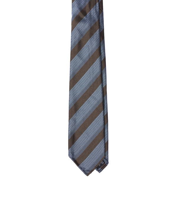 Jacquard tie - 7 Fold - Olive stripe with ocean blue