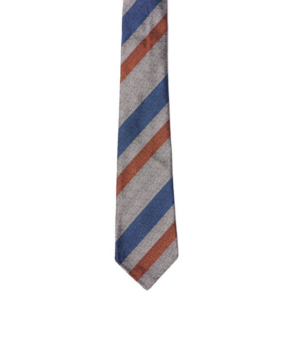 Jacquard - 7 Fold - Navy, orange regimental stripe with silver