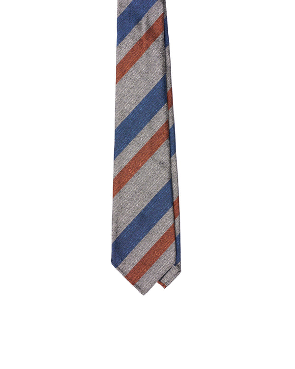 Jacquard - 7 Fold - Navy, orange regimental stripe with silver