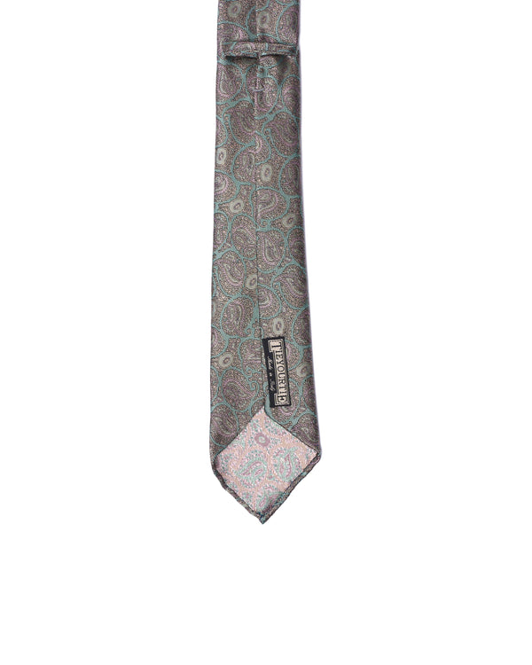 Jacquard tie - 7 Fold - Pink gingham with turquoise blue