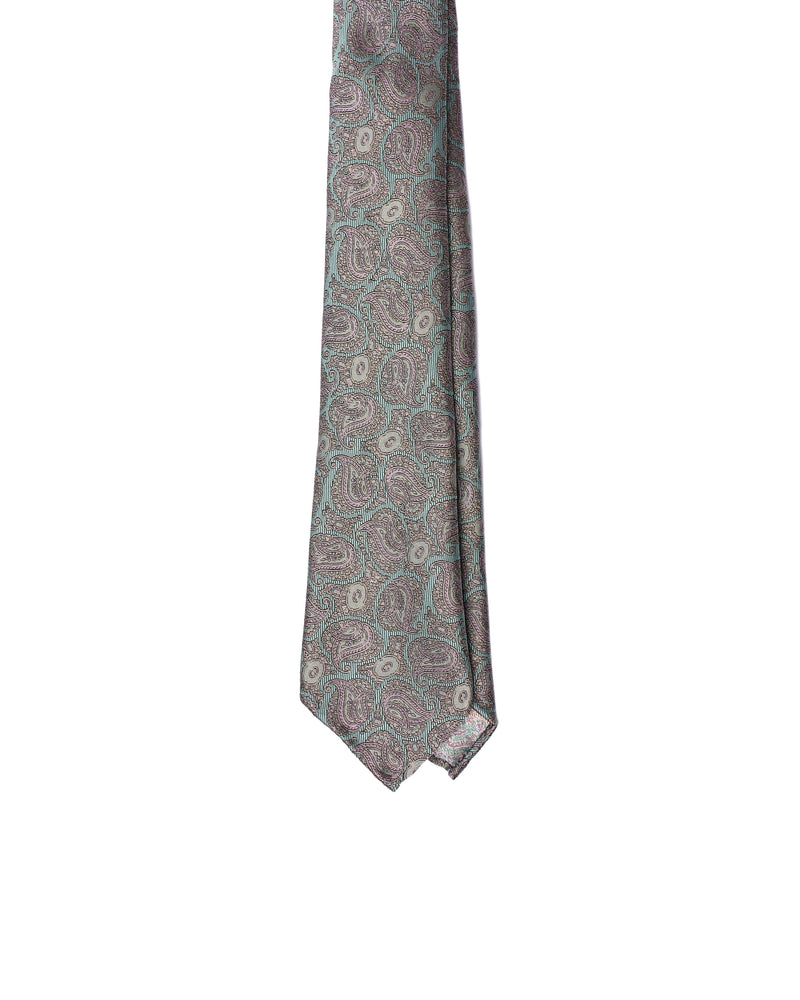 Jacquard tie - 7 Fold - Pink gingham with turquoise blue