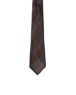 Grenadine tie - 7 Fold - Orange, sky blue and black stripe with grey