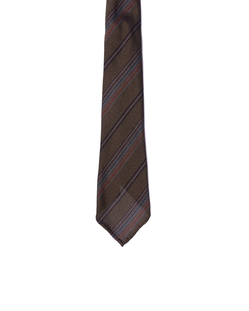 Grenadine tie - 7 Fold - Orange, sky blue and black stripe with grey