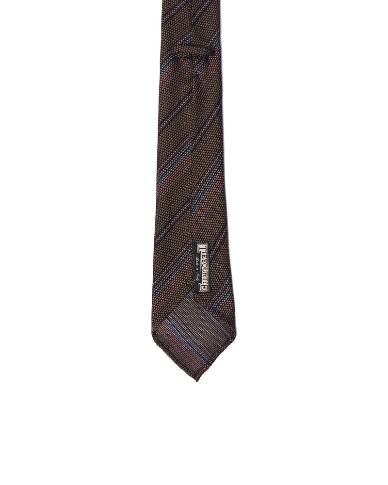 Grenadine tie - 7 Fold - Orange, sky blue and black stripe with grey