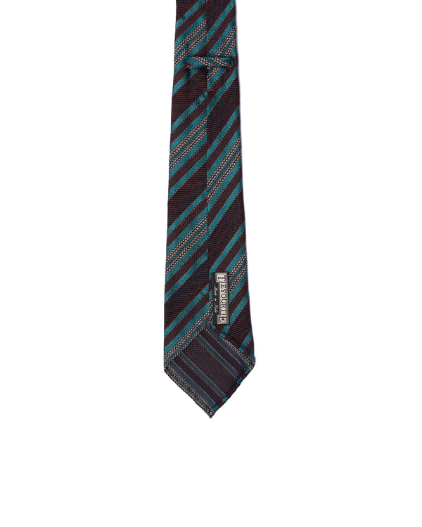 Grenadine tie - 7 Fold - Turquoise blue stripe with brown