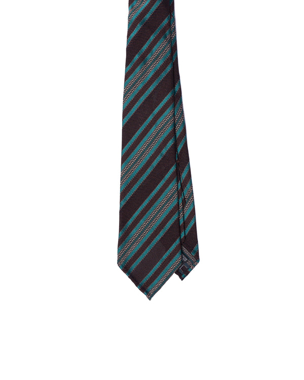 Grenadine tie - 7 Fold - Turquoise blue stripe with brown