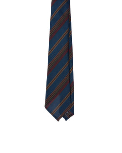 Grenadine tie - 7 Fold - Red, green and yellow stripe with blue