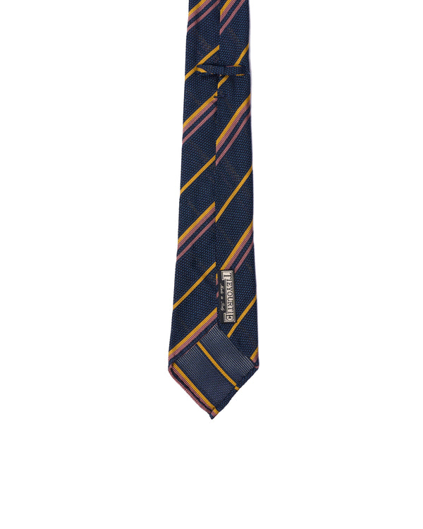 Grenadine tie - 7 Fold - Yellow and pink stripe with navy blue