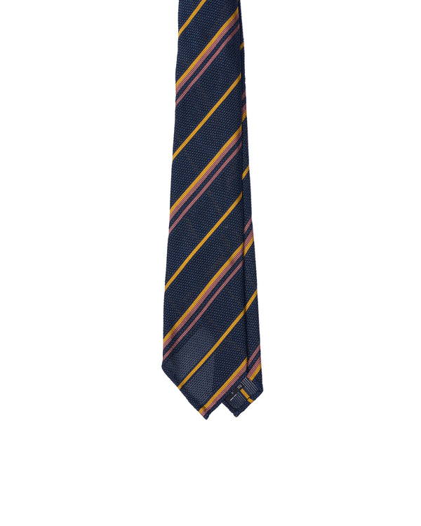 Grenadine tie - 7 Fold - Yellow and pink stripe with navy blue