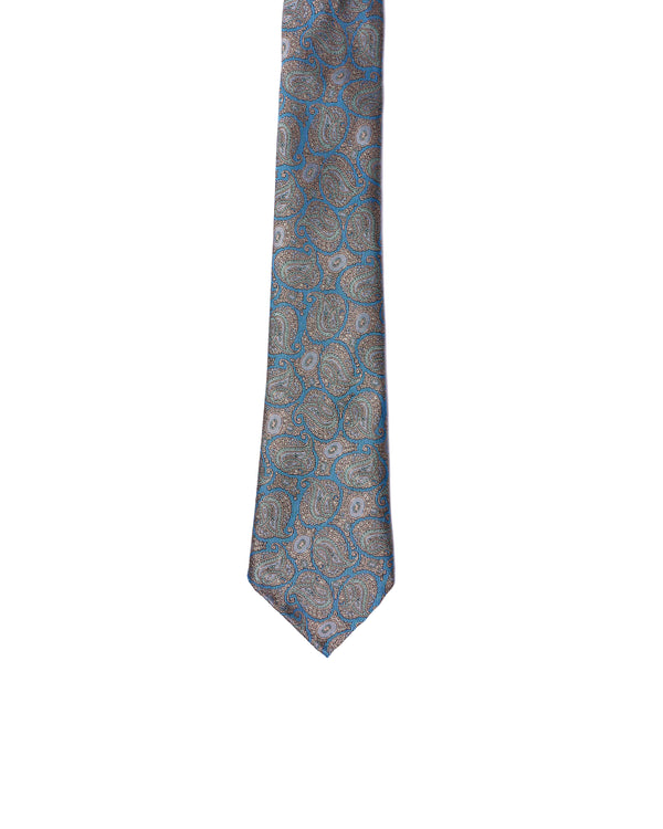 Jacquard tie - 7 Fold - Turquoise gingham with ocean blue