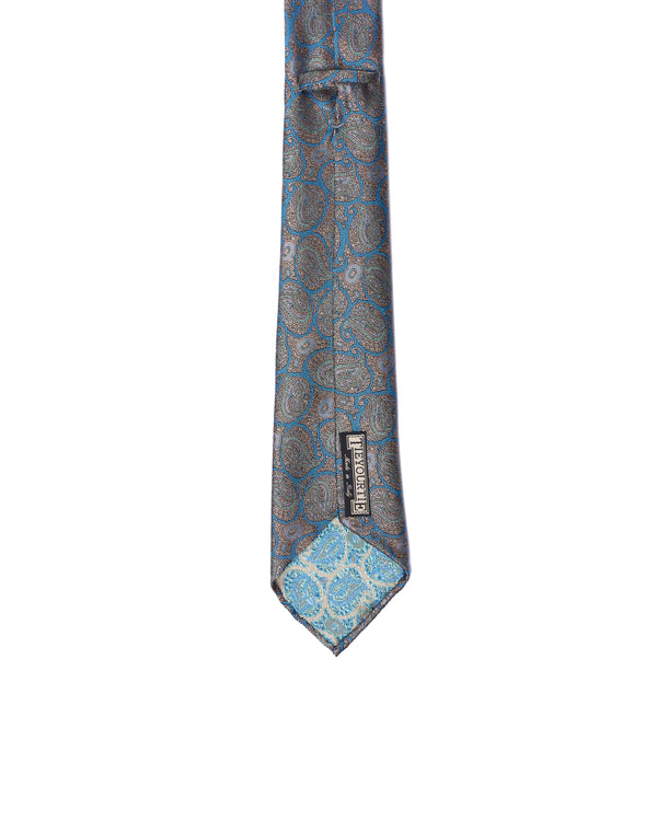 Jacquard tie - 7 Fold - Turquoise gingham with ocean blue