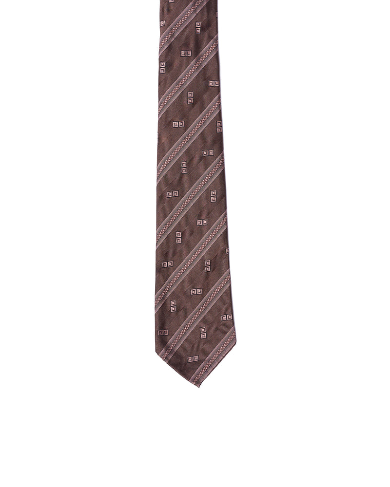 Jacquard tie - 7 Fold - Light pink stripe with grey herringbone