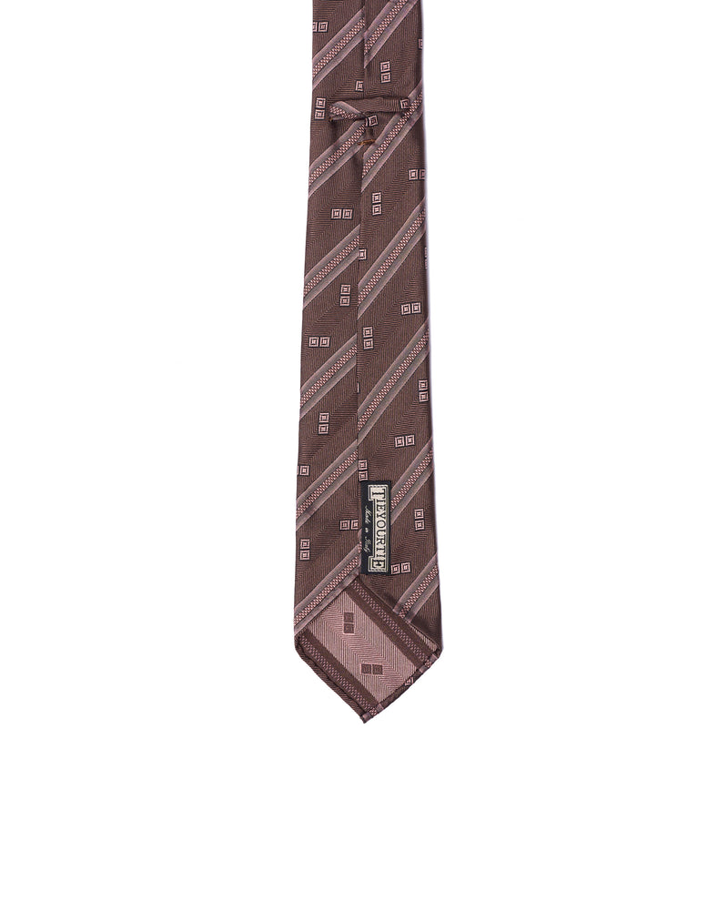 Jacquard tie - 7 Fold - Light pink stripe with grey herringbone