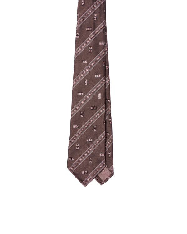 Jacquard tie - 7 Fold - Light pink stripe with grey herringbone