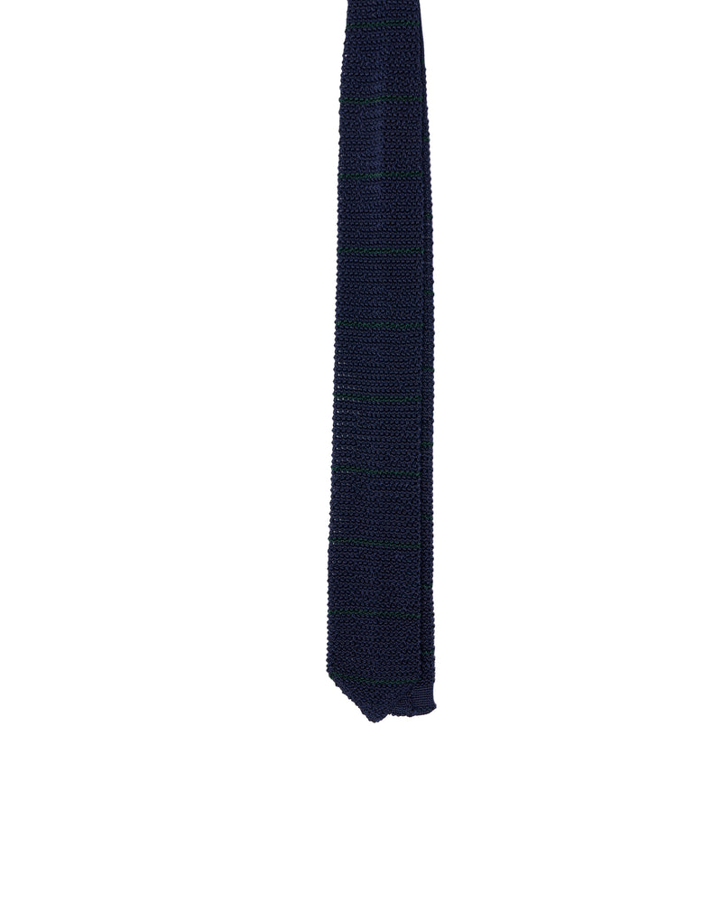 Knitted tie - Navy blue with green stripe