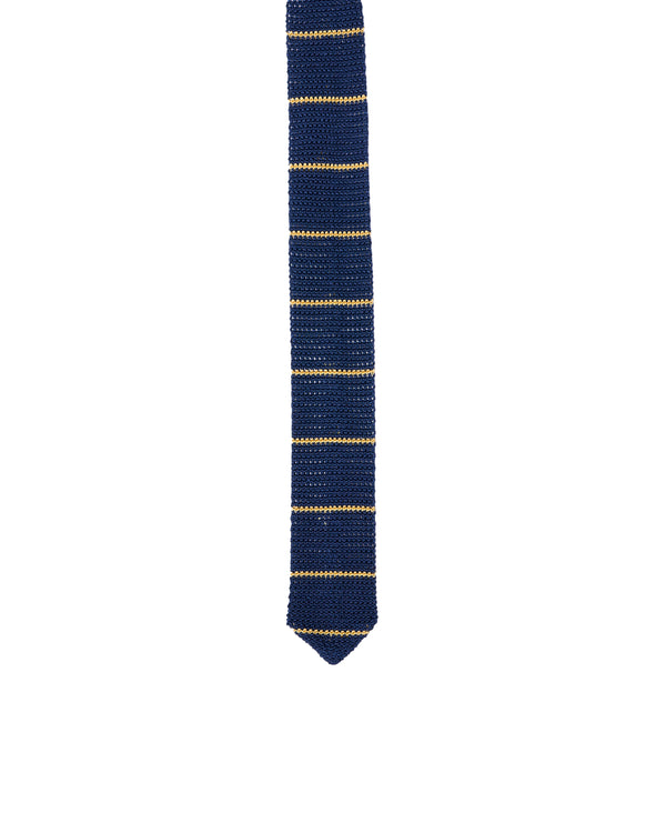 Knitted tie - Navy blue with yellow stripe