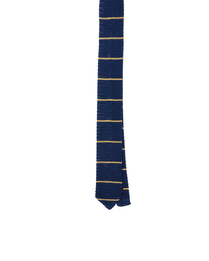 Knitted tie - Navy blue with yellow stripe