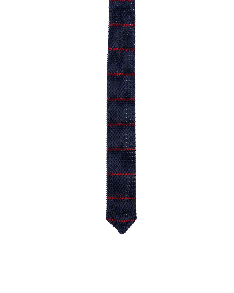 Knitted tie - Navy blue with red stripe