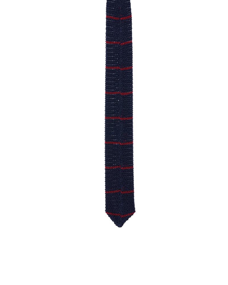 Knitted tie - Navy blue with red stripe