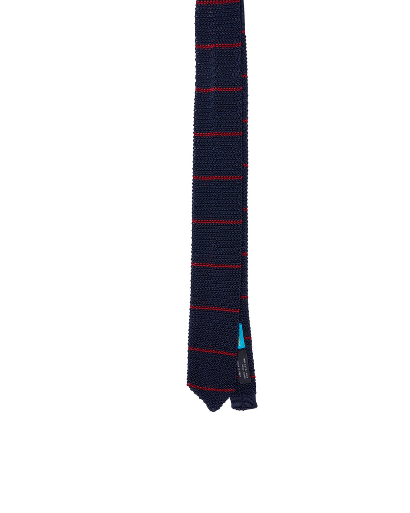 Knitted tie - Navy blue with red stripe