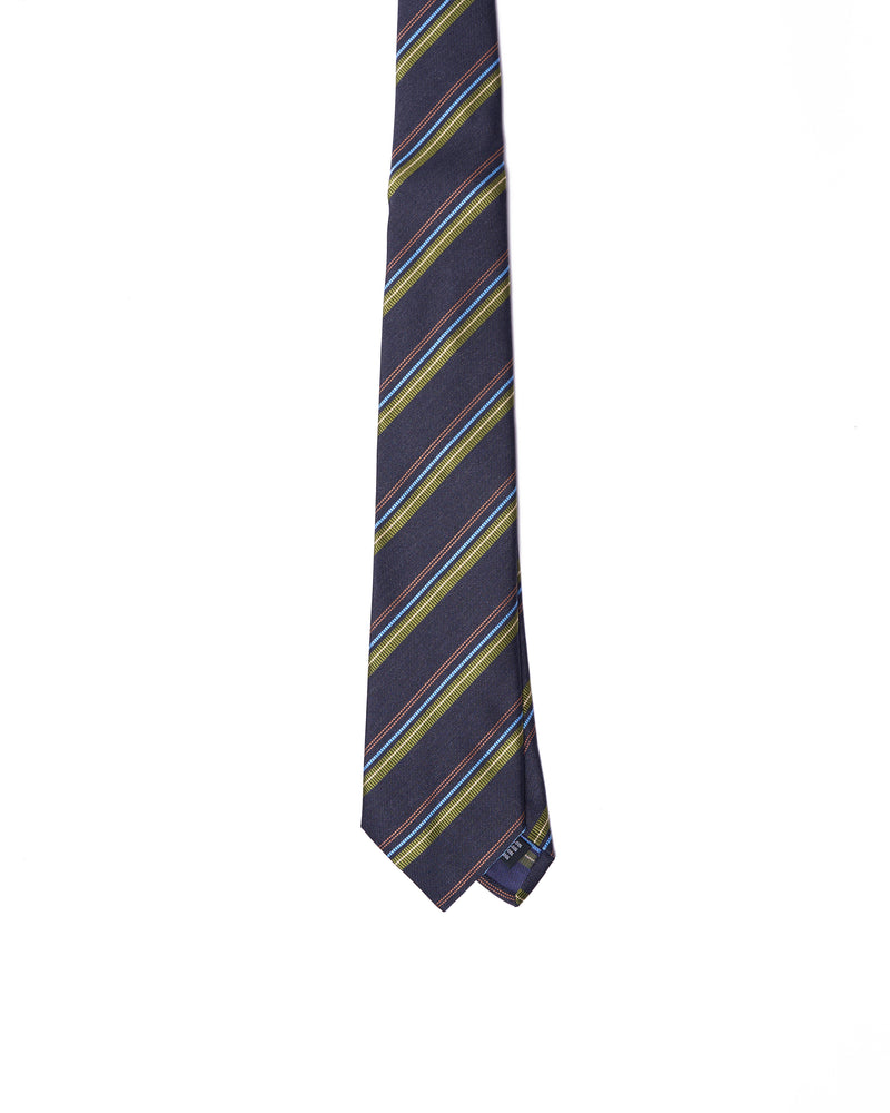 Tie - 3 Fold - Jacquard silk - Charcoal with grey, blue and orange stripe