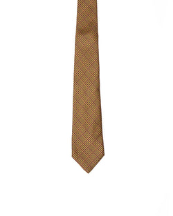 Tie - 3 Fold - Printed silk - Yellow with burgundy glen plaid